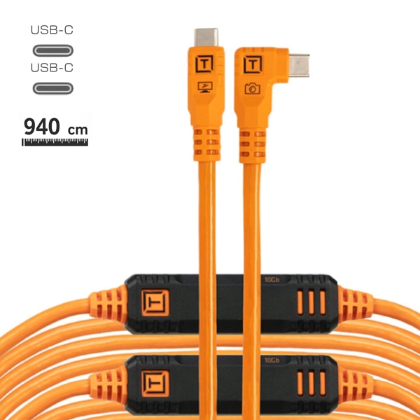 【-6/14キャンペーン】TETHER TOOLS(テザーツールズ) テザープロ オプティマ 10G USB-C ケーブル ライトアングル(9.4m) オレンジ CUC31RTG2-ORG