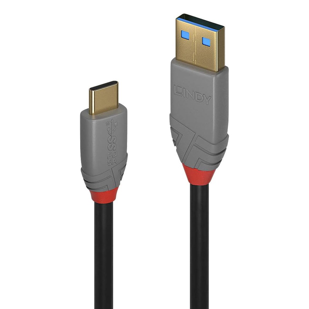LINDY(リンディー) USB 3.1 TypeA/TypeC ケーブル、5A PD、アントラライン 1m(型番:36911)